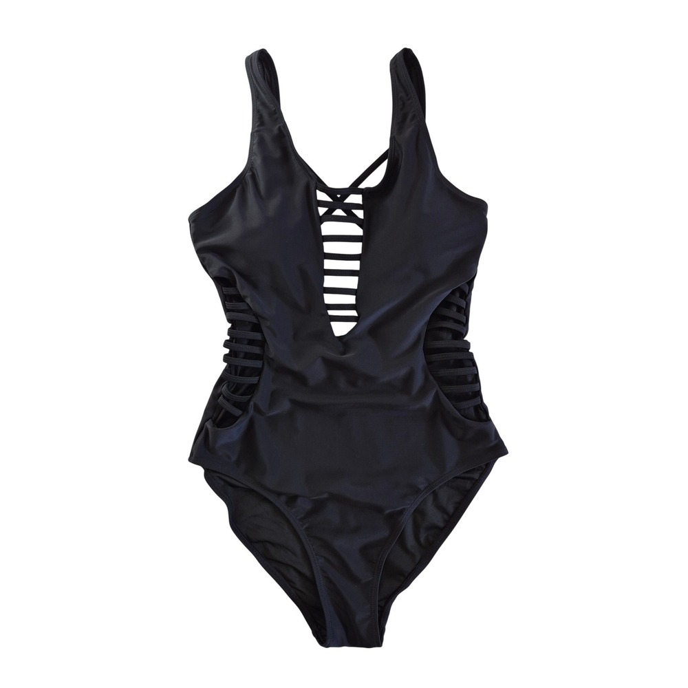 Aqua Eve Black One Piece Swimsuit Cutout Ladder Detail New With Tags Size Medium